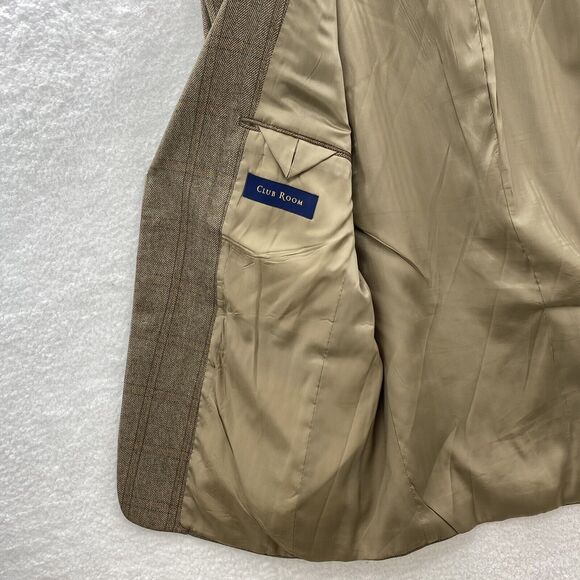 Club Room Blazer 42R Cashmere Blend Herringbone Beige Plaid 2 Button Sport Coat - Picture 5 of 16